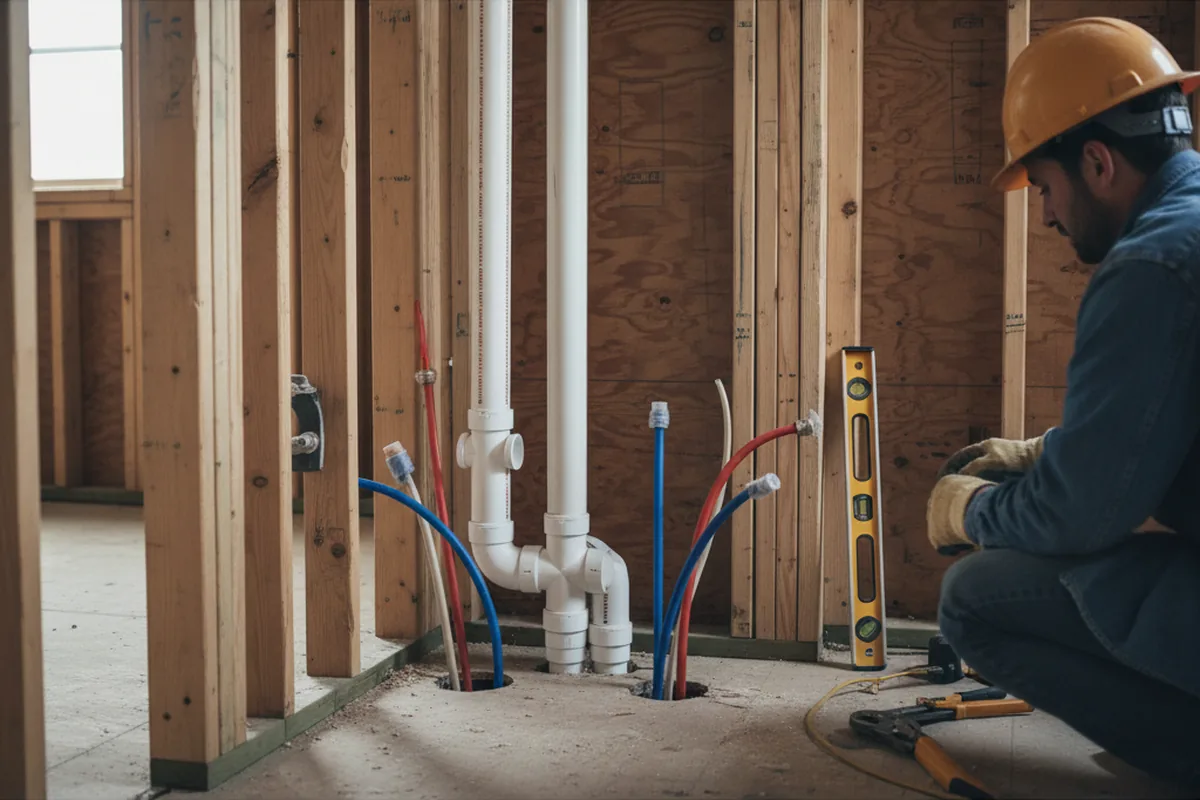 Drain and supply rough-in during Leak Detection in Sabina